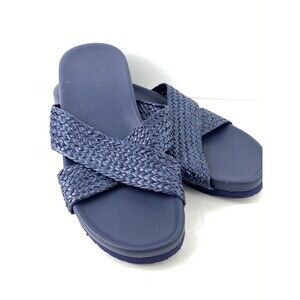 Vineyard Vines Navy jute strap pool slide rubber Preppy sandals 9 NWOT $49.50